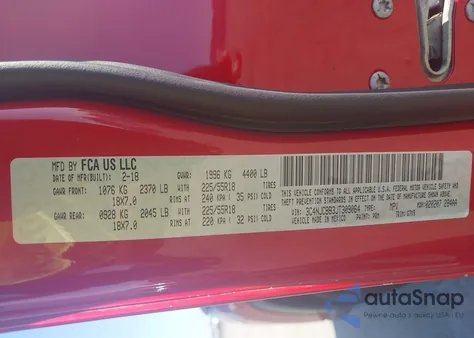 2018 Jeep Compass Latitude Fwd z USA, uszkodzony, nr VIN 3C4NJCBB3JT309064